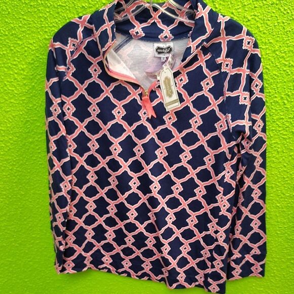 Mud Pie Blue and Pink Graphic Polo Top - Picture 1 of 3